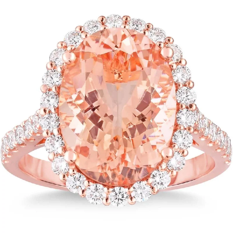 sapphire and diamond engagement rings -5 Ct Pink Topaz & Diamond Halo Ring in 10k Rose Gold