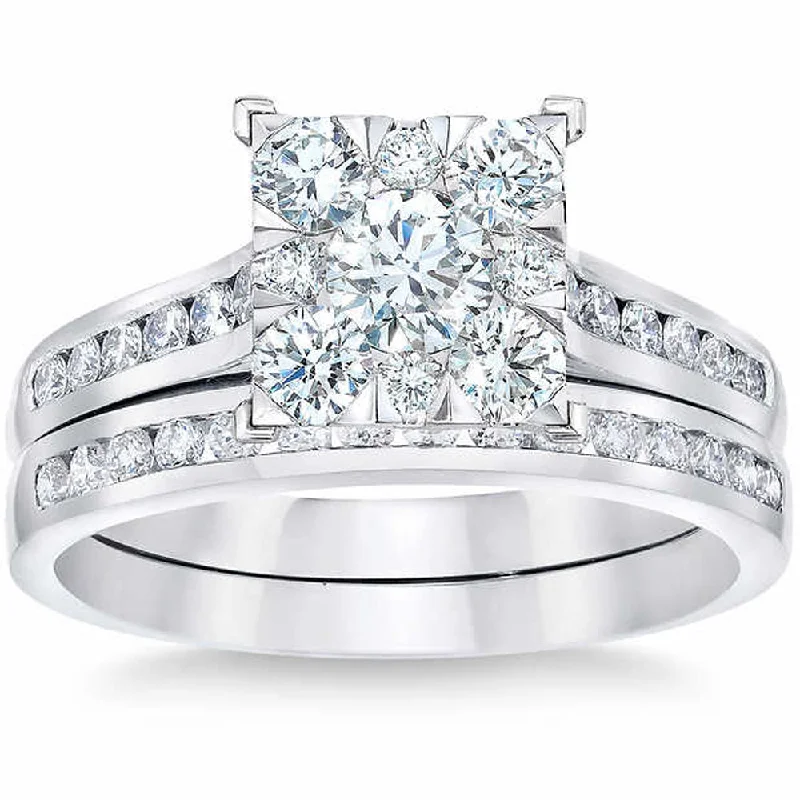 luxury engagement rings -1 3/4 Ct Diamond Princess Cut Framed Engagement Wedding Ring Set 10k White Gold