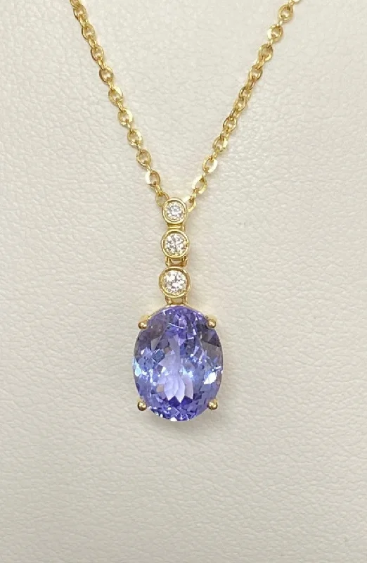 women heart-shaped necklaces -14kt Yellow Gold Tanzanite and Diamond Pendant