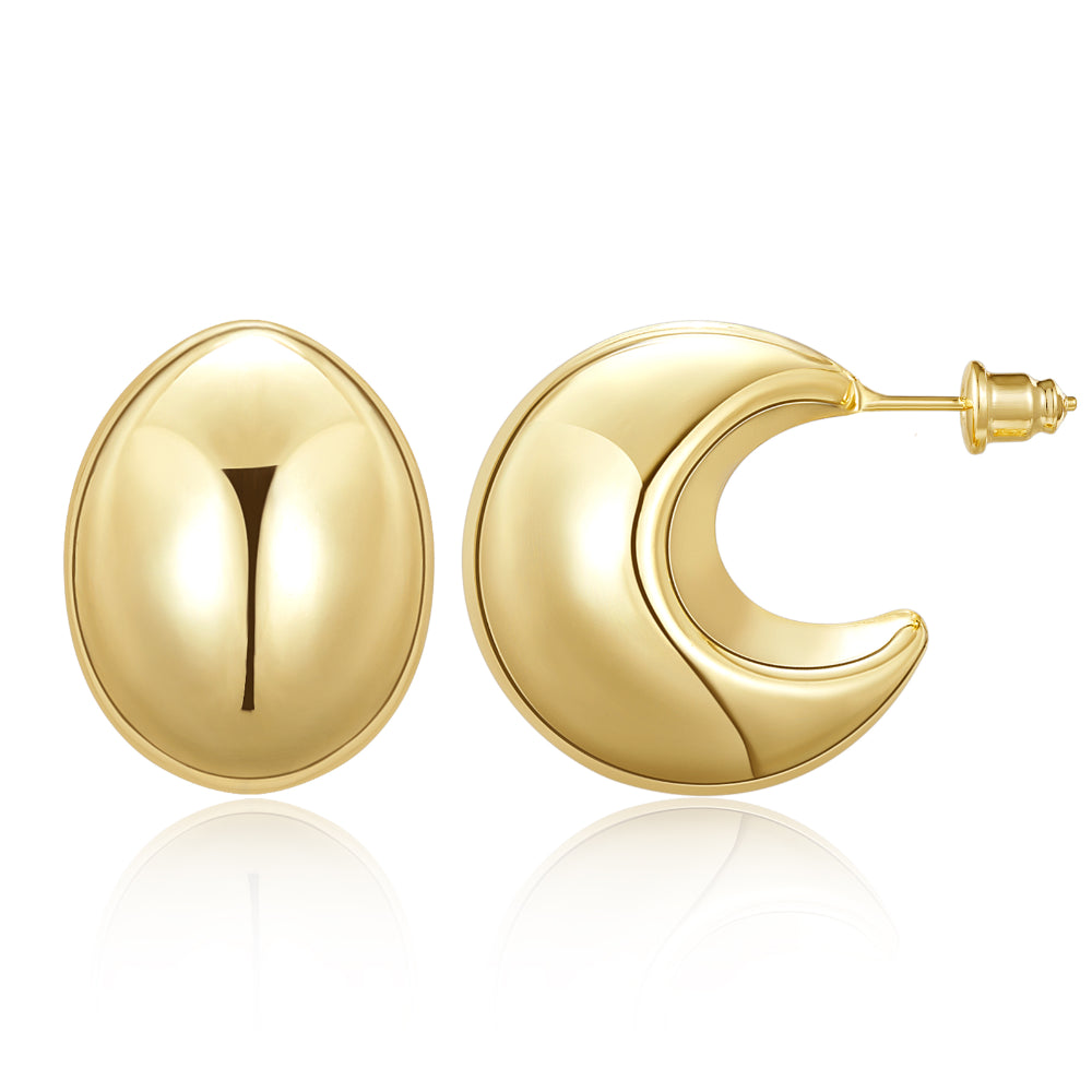 women gemstone earrings -14K Gold Chunky Gold Stud Half Hoop Earrings-Thick Round half open