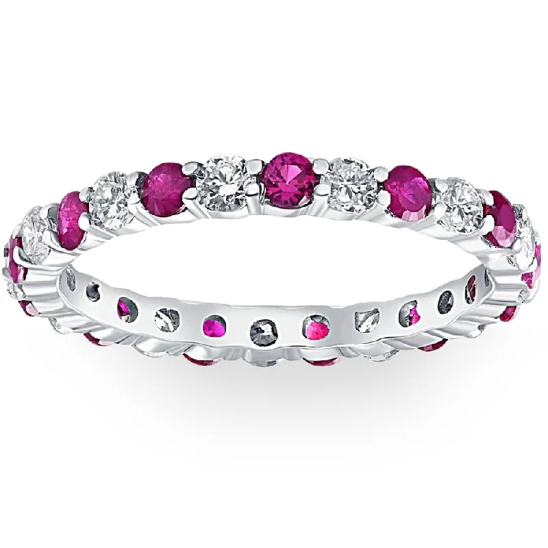 wedding rings and engagement rings sets -1 cttw Ruby & Diamond Wedding Eternity Stackable Ring 10k White Gold