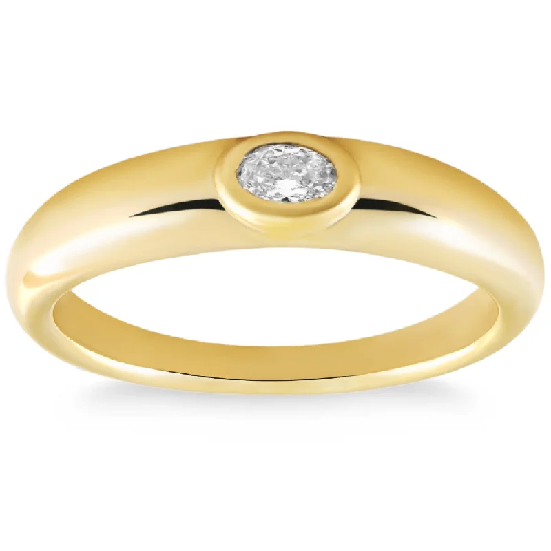 handpicked engagement rings -Oval Diamond 14k Yellow Gold Stackable Dome Polished Band Bezel Ring Lab Grown