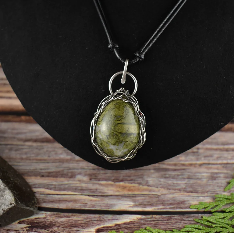 women elegant necklaces -Epidote Sterling Silver Pendant Necklace