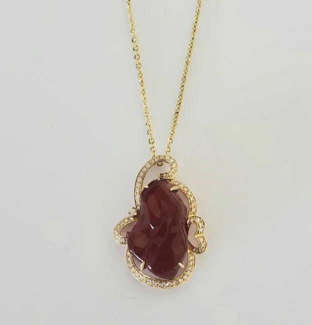 women diamond necklaces -14kt Yellow Gold Mexican Fire Opal and Diamond Pendant