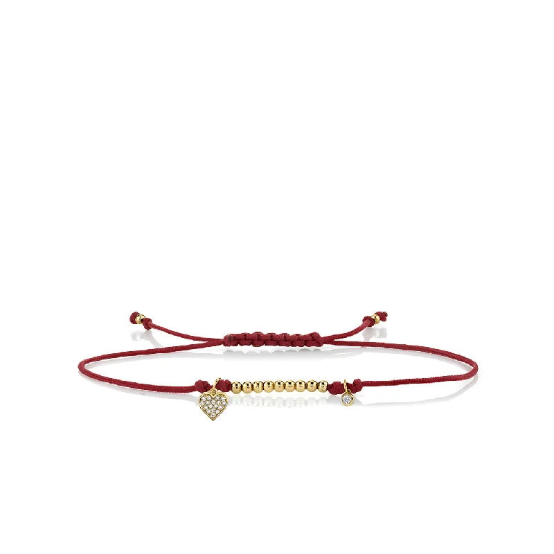 Gold & Diamond Tiny Heart Cord Bracelet