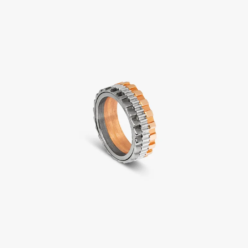 women vintage rings -Rotating Gears Ring In Multi Colour Rhodium Plated Silver