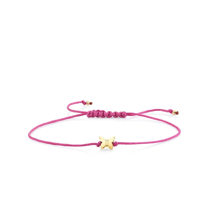 Pure Gold Tiny Butterfly Bead Cord Bracelet