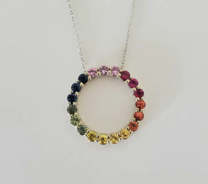 women fashion chain necklaces -14kt White Gold Rainbow Sapphire Pendant