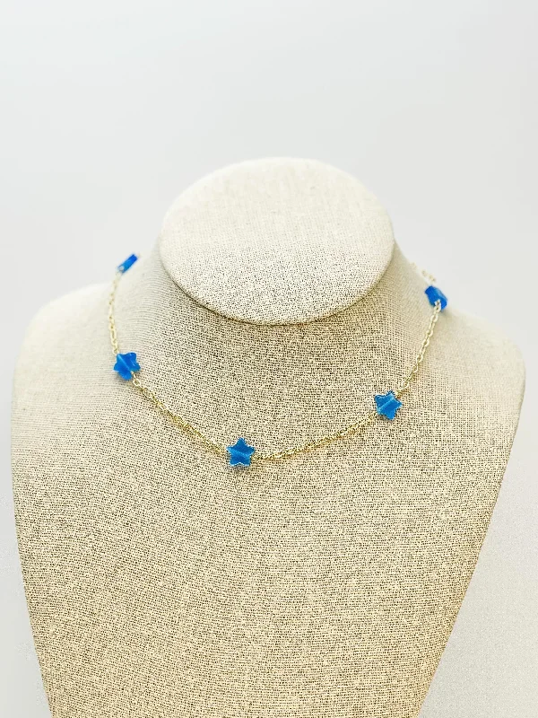 women circular necklaces -Little Star Station Necklaces - Blue