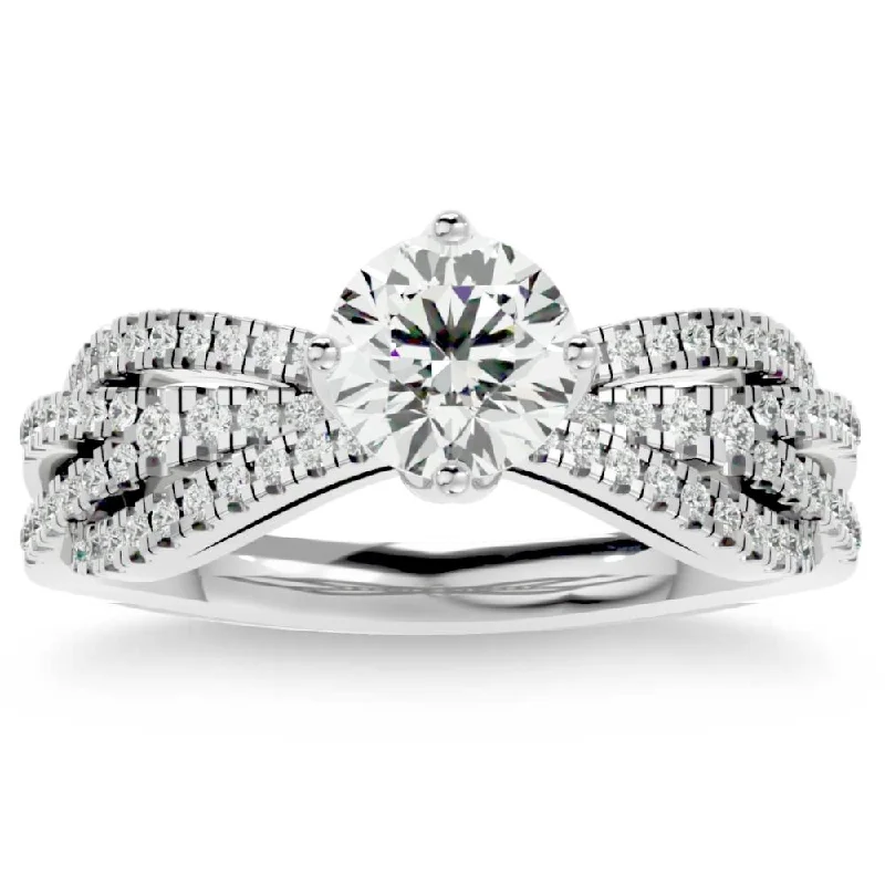 modern engagement rings -1 1/3Ct Moissanite & Diamond Multi Row Engagement Ring White Yellow Rose Gold