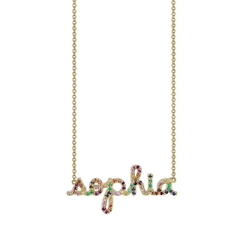 women diamond necklaces -Gold & Rainbow Custom Script Necklace