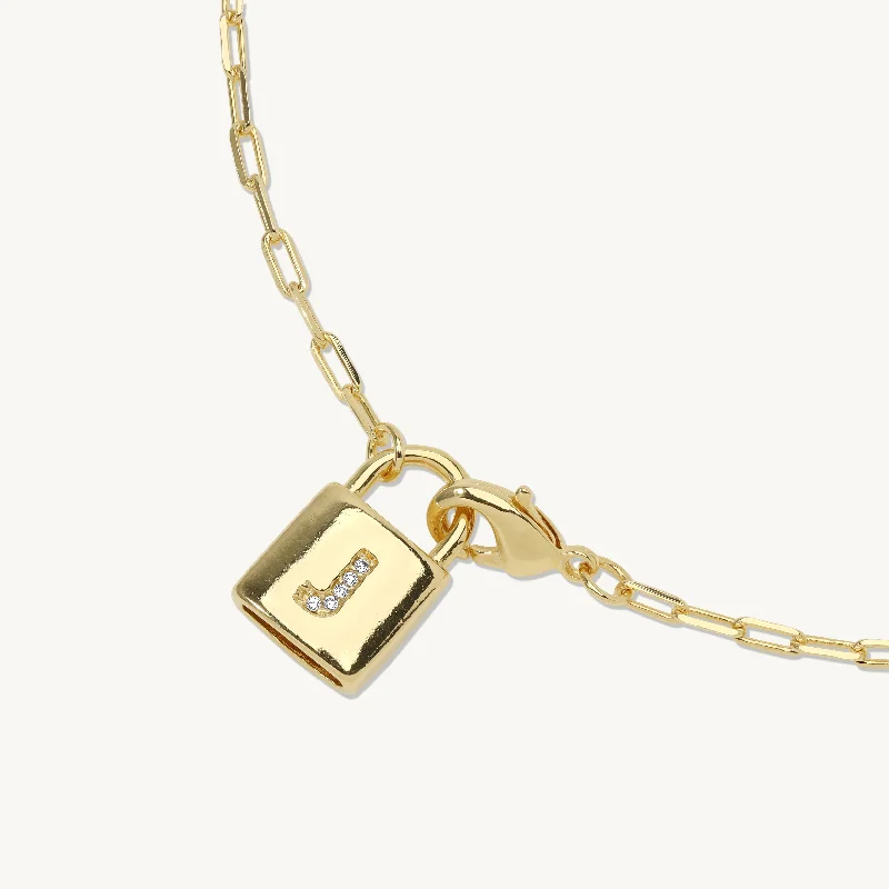 women delicate necklaces -Aida Initial Lock Pendant Necklace