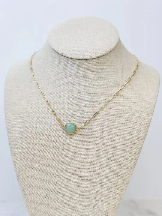 women wedding necklaces -Semi Precious Square Stone Necklace - Green