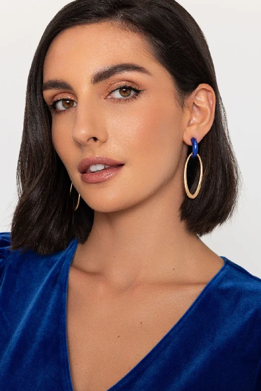 women elegant earrings -Blue Double Hoop Earrings