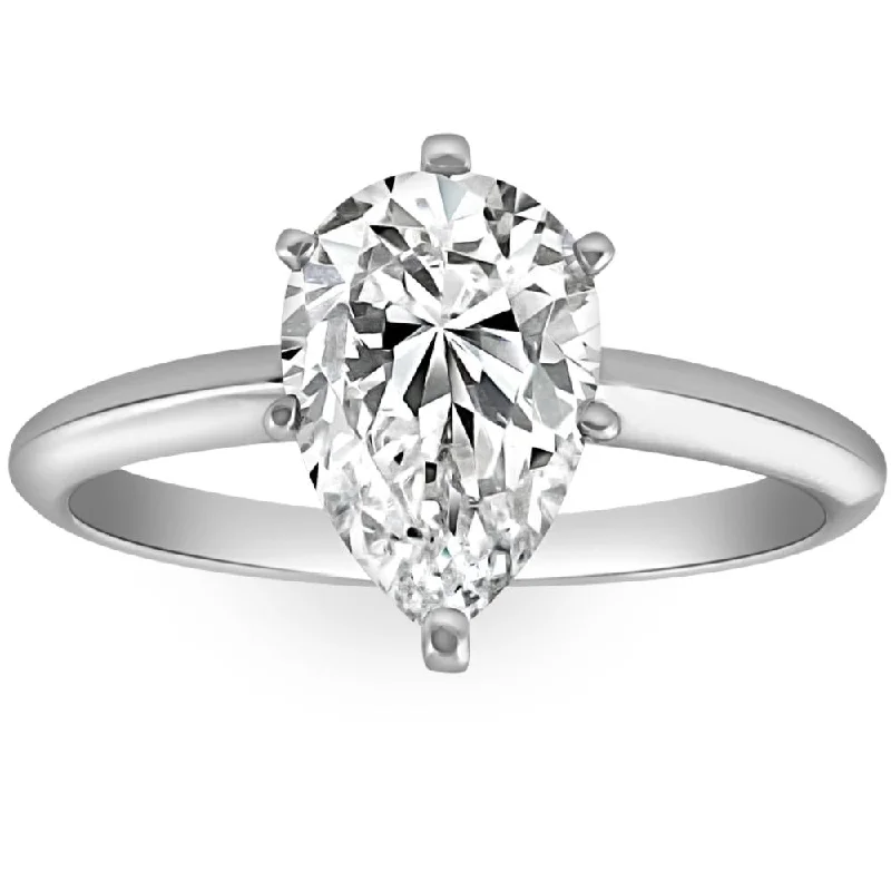 contemporary moissanite engagement rings -2CT Platinum Pear Shape Diamond 6-Prong Solitaire Engagement Ring Lab Grown