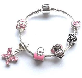 Children's Sis 'Pink Fairy Dream' Silver Plated Charm Bead Bracelet