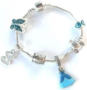 Children's 'Blue Princess 8th Birthday' Silver Plated Charm Bead Bracelet