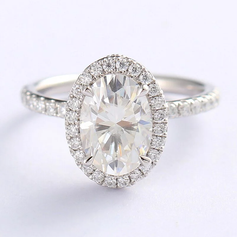 budget engagement rings -Oval Cut Halo Diamond 14k White Gold Engagement Ring