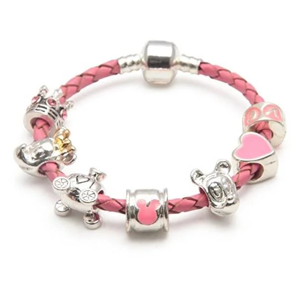 Fairytale Dreams Pink Leather Charm Bracelet For Girls