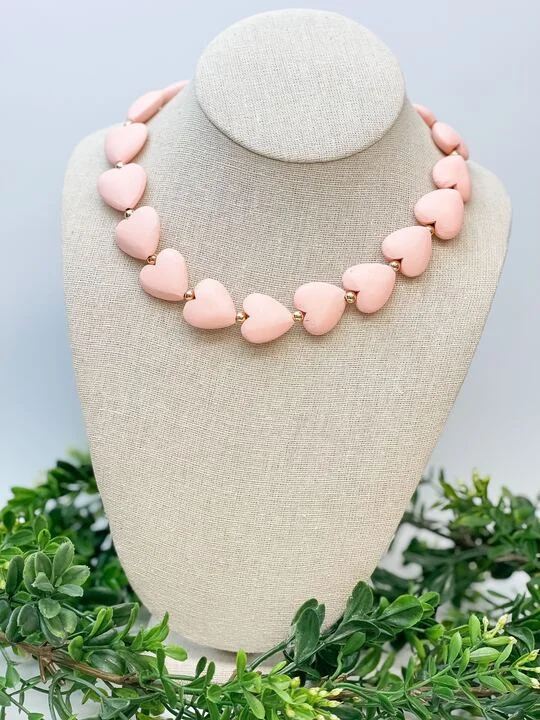 women wedding necklaces -Heart & Gold Bead Necklace - Blush