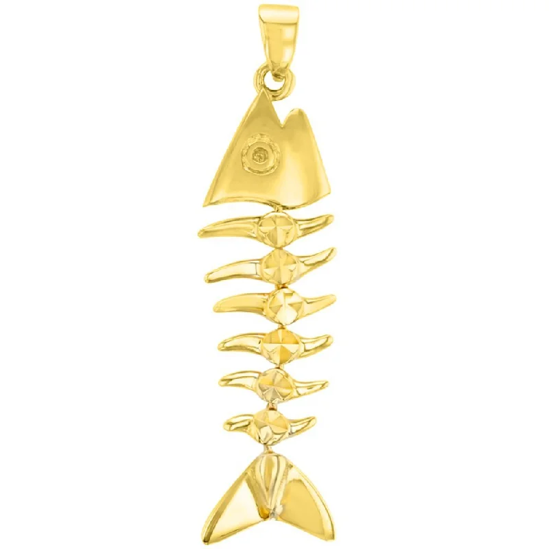 women lucky charm necklaces -Solid 14K Yellow Gold Fishbones Pendant