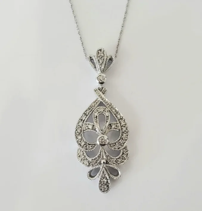 women drop necklaces -14kt White Gold Vintage Inspired Diamond Pendant