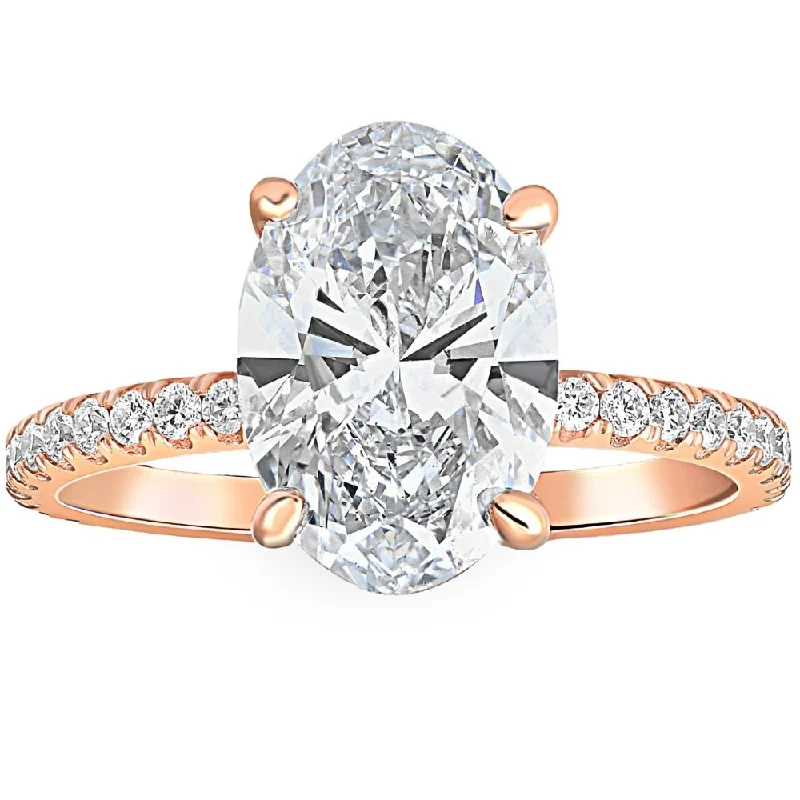 round brilliant cut engagement rings -2 1/2Ct Oval Diamond Engagement Ring 14k Rose Gold Lab Grown