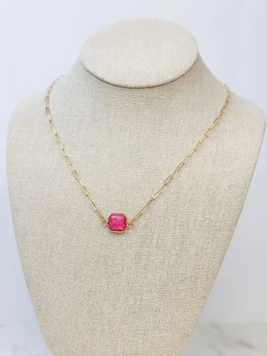 women luxury necklaces -Semi Precious Square Stone Necklace - Guava