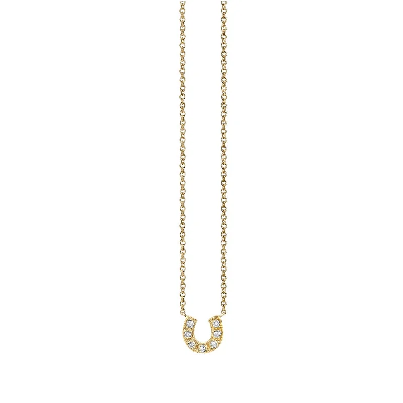 women golden flower necklaces -Gold & Diamond Small Horseshoe Necklace