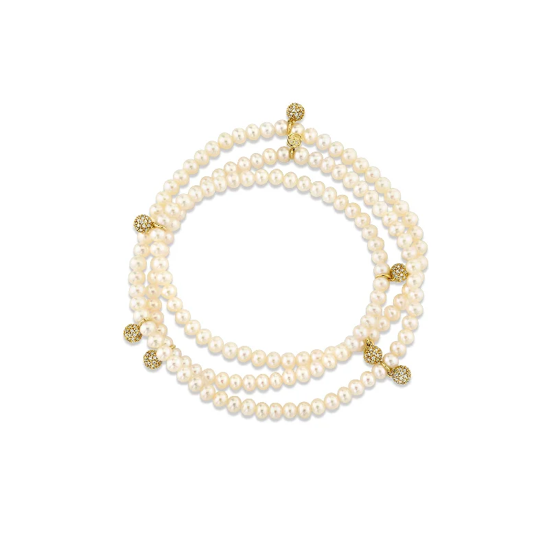 Gold & Diamond Wrap Pearl Bracelet