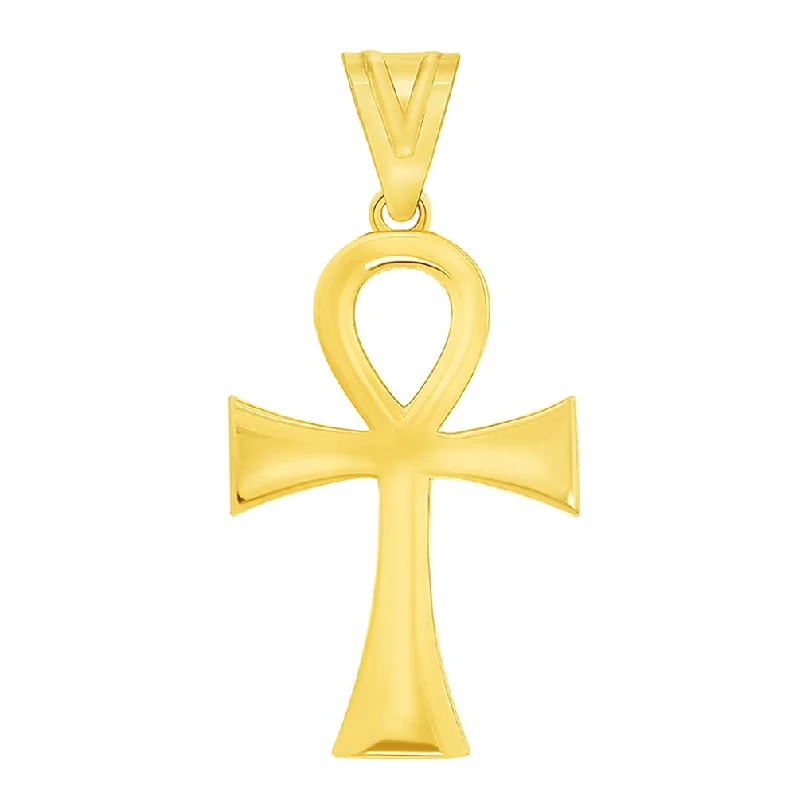 women wedding jewelry necklaces -Polished 14k Yellow Gold Egyptian Ankh Cross Pendant (1")