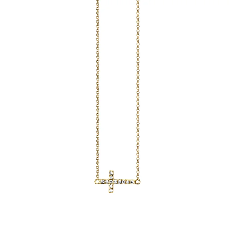 women wedding jewelry necklaces -Gold & Pavé Diamond Small Sideways Cross Necklace