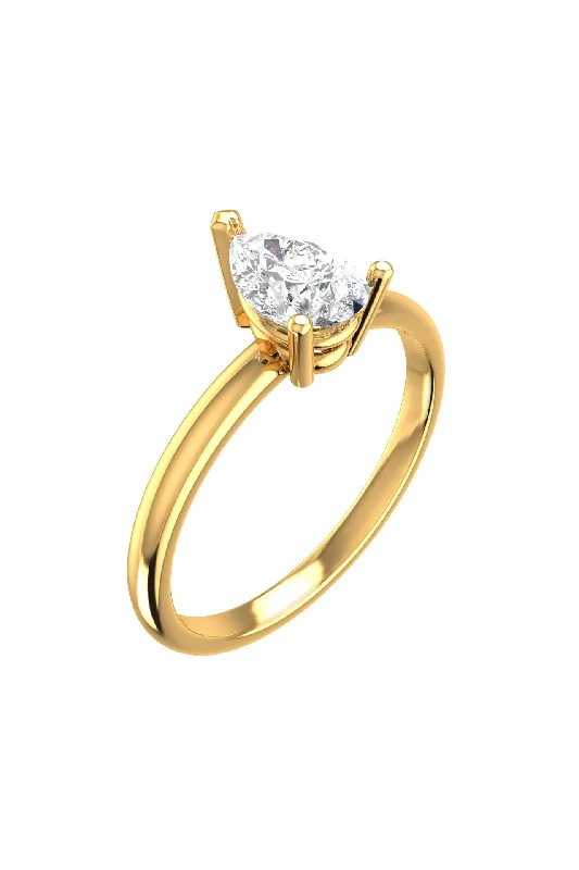 women round rings -Solitaire Pear 18K Gold Ring w. Lab-Grown Diamond