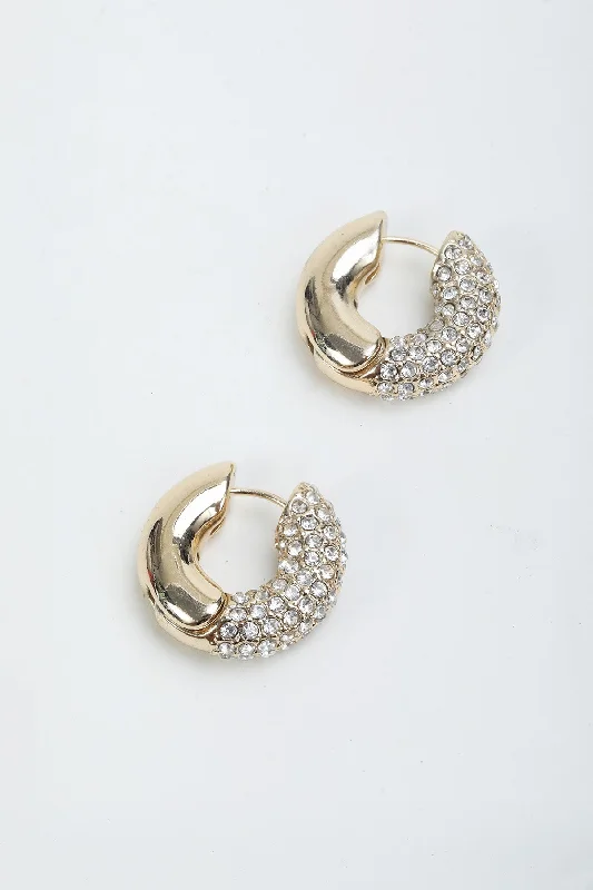 women chunky earrings -Chunky Diamante Gold Earrings