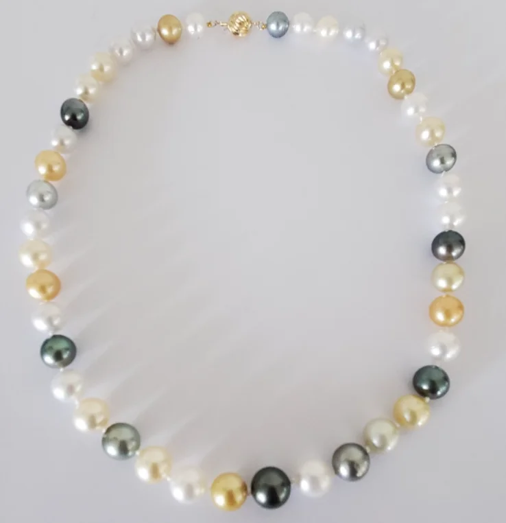 women thick chain necklaces -Multicolored Pearl Necklace with 14kt Yellow Gold Clasp