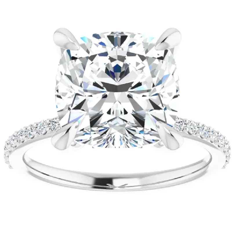 alternative gemstone engagement rings -3 1/2 Cushion Moissanite and Diamond Engagement Ring 14k White Gold