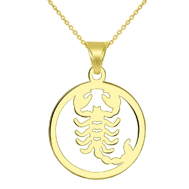 women wedding necklaces -14k Yellow Gold Dainty Scorpio Zodiac Symbol Cut-Out Scorpion Pendant Necklace