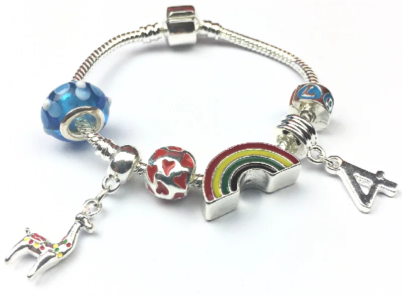 Children's 'Lovely Llama 4th Birthday' Silver Plated Charm Bead Bracelet