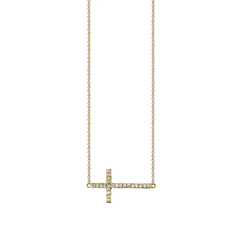 women delicate necklaces -Gold & Pavé Diamond Medium Sideways Cross Necklace