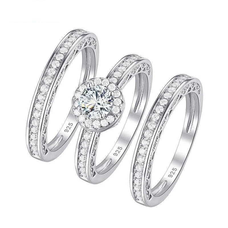 cushion diamond engagement rings -3Pcs 2.4 Ct Round Created Diamond Engagement Ring Set