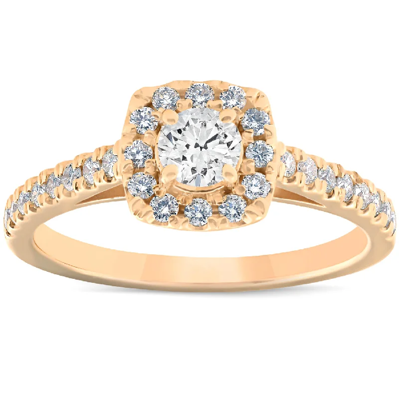 14k engagement rings -3/4 Ct Diamond Cushion Halo Engagement Ring 14k Yellow Gold Lab Grown