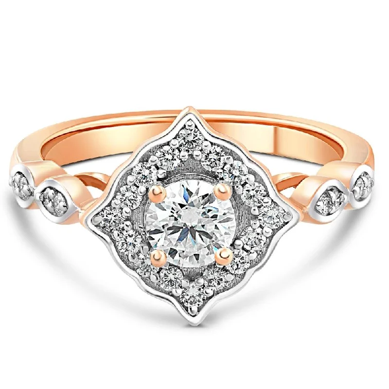 affordable solitaire engagement rings -3/4Ct Round Moissanite & Lab Grown Diamond Engagement in Ring Rose or White Gold