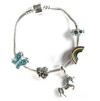 Children's Niece 'Magical Unicorn' Silver Plated Charm Bead Bracelet