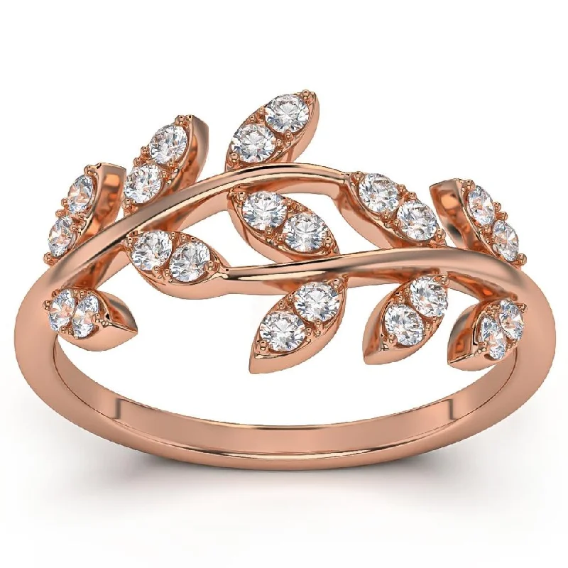 alternative gemstone engagement rings -1/3Ct Diamond Wedding Stackable Ring Vine Petal Leaf White Yellow or Rose Gold