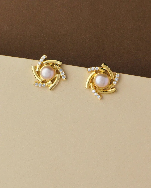 women delicate pearl earrings -Floral Pearl Stud Earring