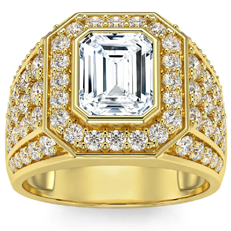 stackable wedding and engagement rings -3Ct Emerald Cut Diamond Men's Ring in White, Yellow or Rose Gold Lab Grown