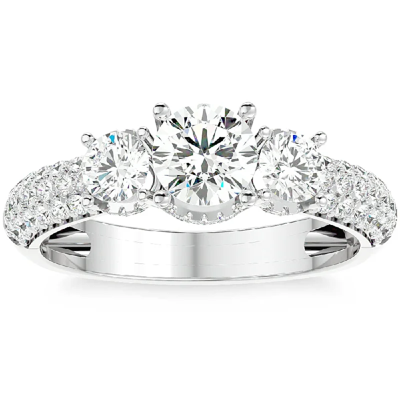 platinum diamond engagement rings -1 1/2Ct Diamond & Moissanite Side Halo Engagement Ring in 10k Gold