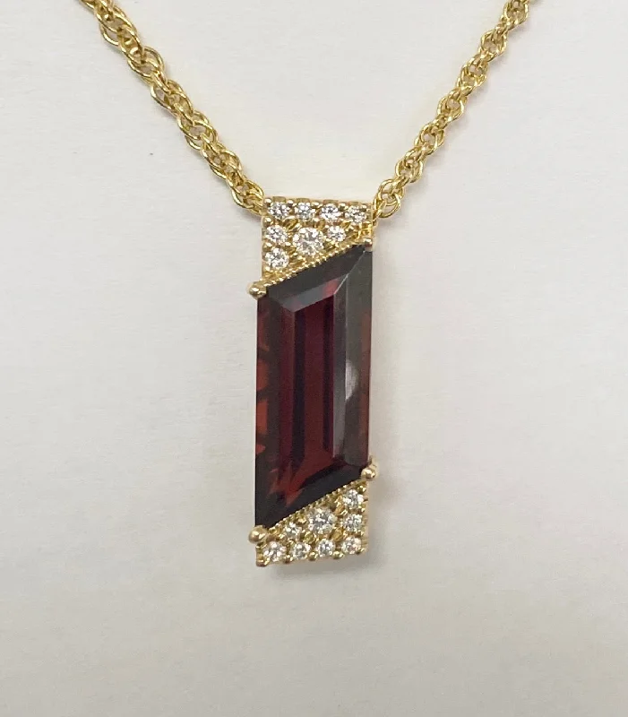 women long silver necklaces -14kt Yellow Gold Garnet and Diamond Pendant