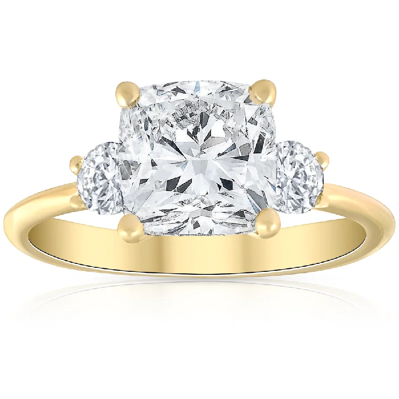 two-tone engagement rings -3 1/2Ct Cushion & Round Cut Moissanite Engagement Ring 14k Yellow Gold