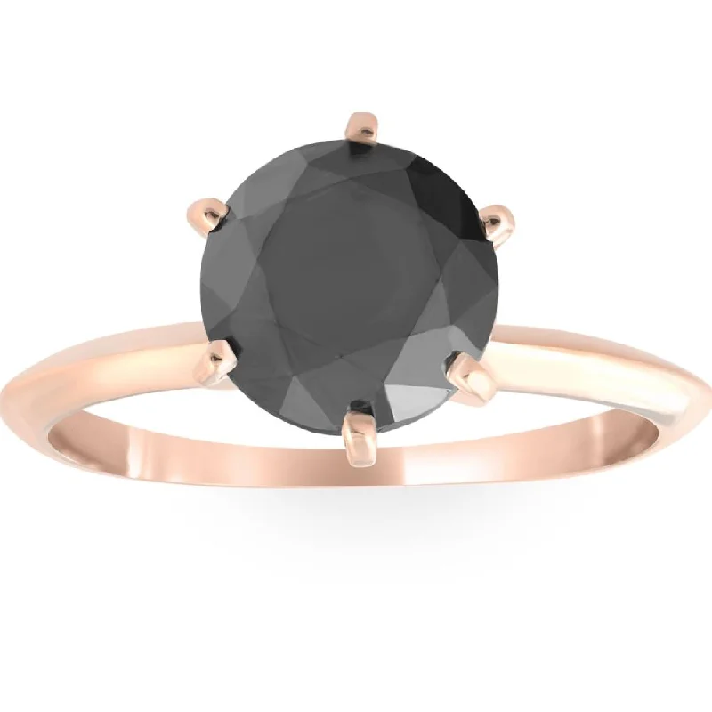 women antique engagement rings -2 Ct Black Diamond Solitaire Engagement Ring 14k Rose Gold